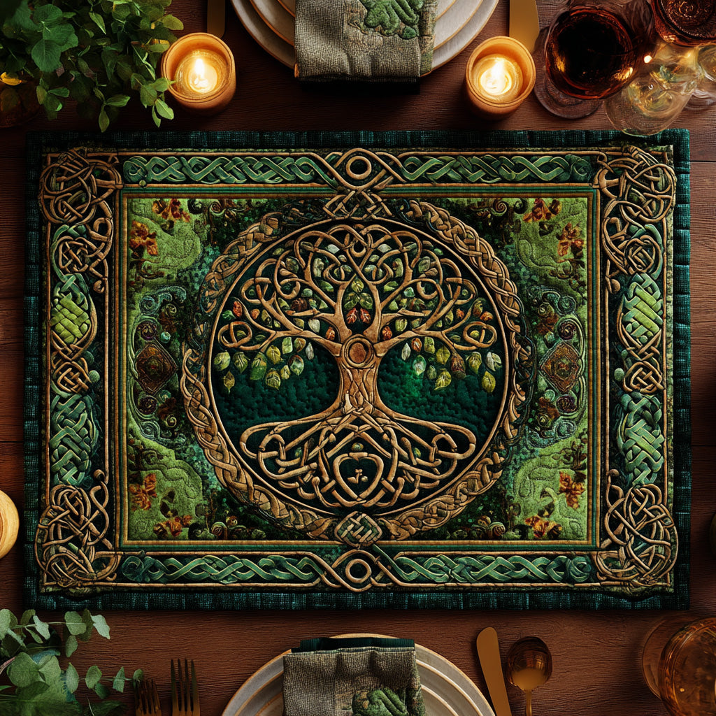 Rooted Wisdom quilted placemats – celtic tree circle