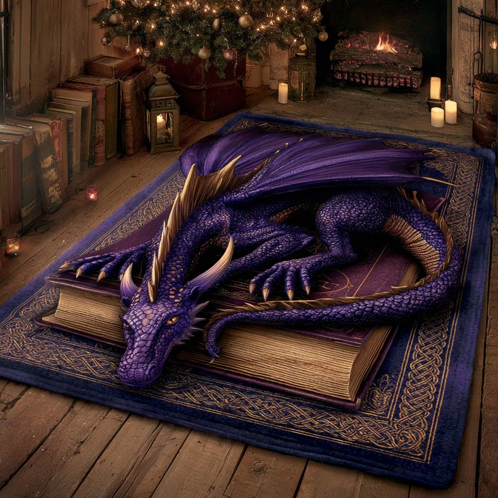Enchanted Amethyst Dragon rug – dragon asleep on a book