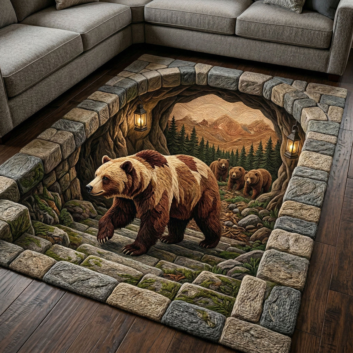 Alpine Bear rug – bears through a stone arch