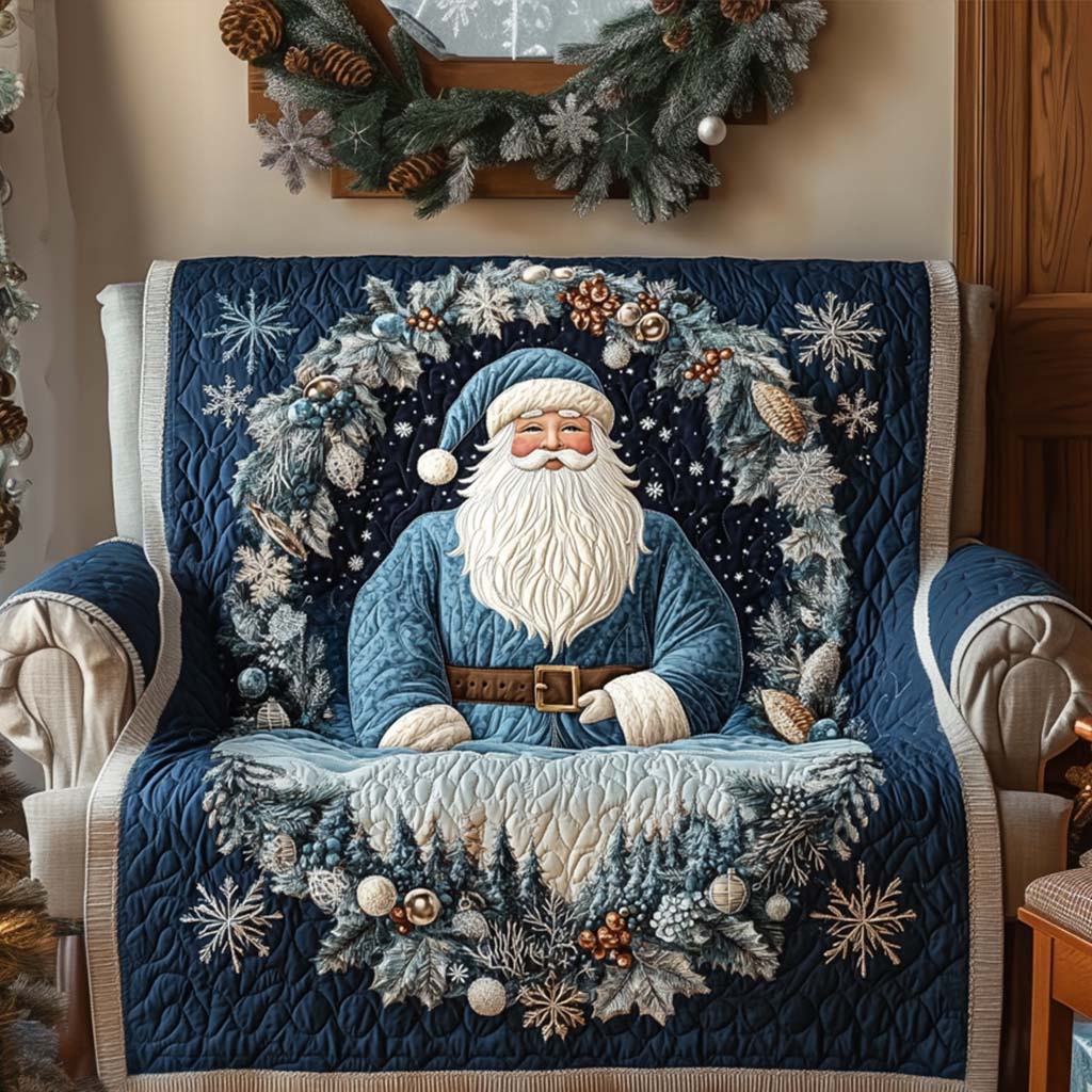 Father Frost Wreath quilted sofa cover – father Christmas in a frosted wreath