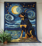 Starry Night Rottweiler quilted throw – rottweiler beneath a swirling starry sky
