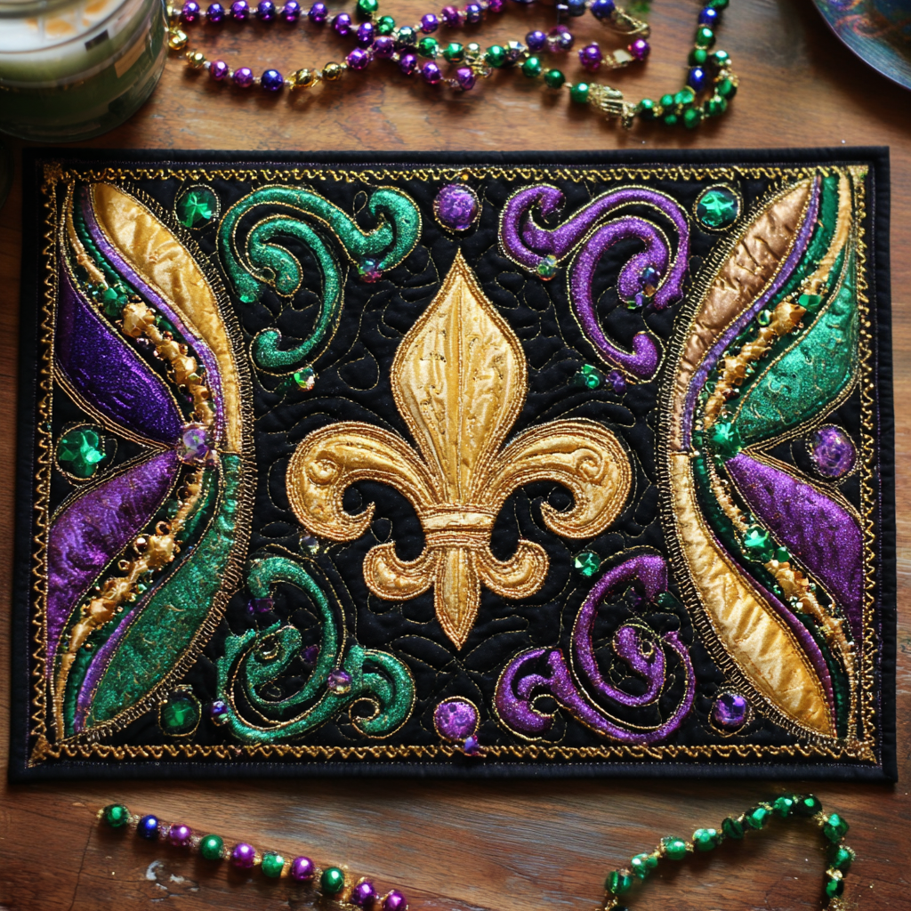 Royal Carnival quilted placemats – gold fleur-de-lis