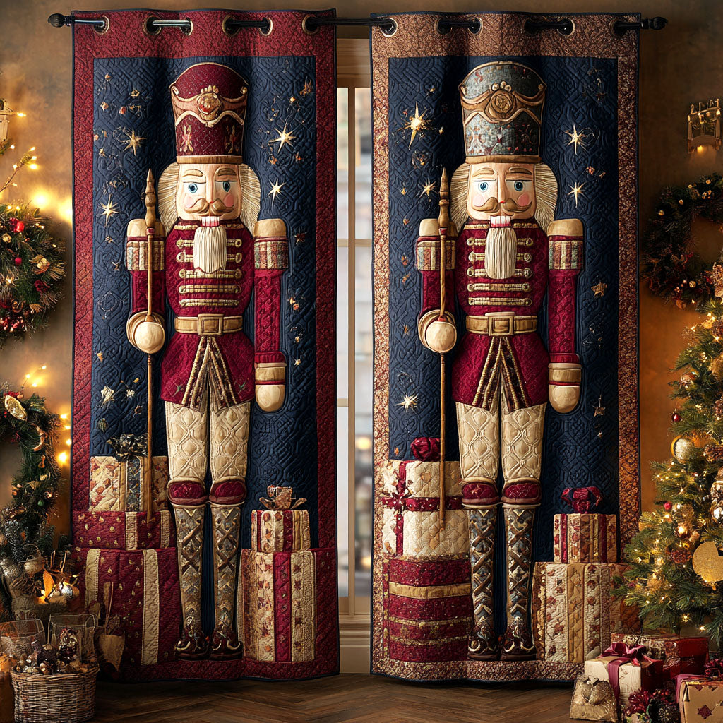 Drummer Nutcracker quilted curtains – nutcracker drummers above gifts