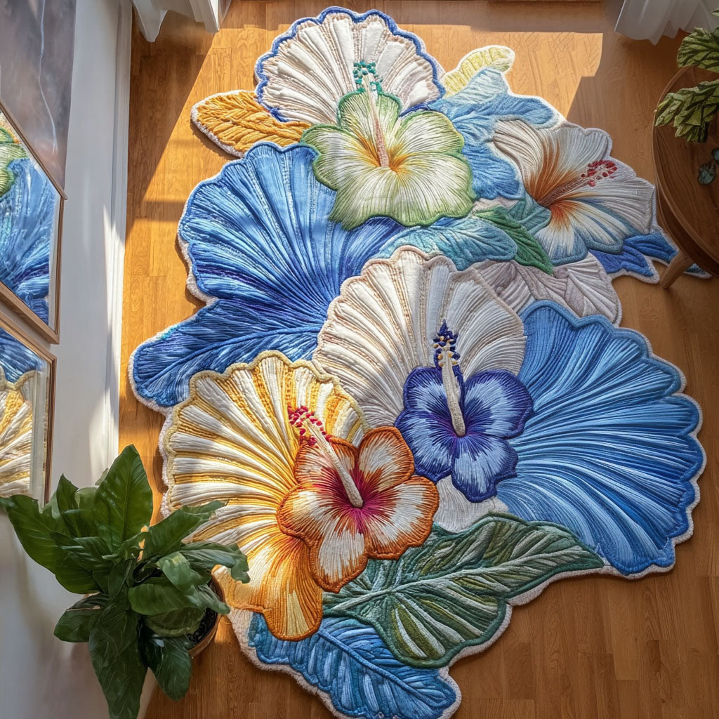 Royal Hibiscus shaped rug – hibiscus and shells