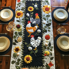 Sunflower Hens quilted table runner – hens among sunflowers