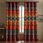 Rust Diamond Bands quilted curtains – teal diamonds on rust bands