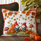 Autumn Gnomes quilted pillowcase – gnomes among pumpkins and toadstools