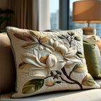Magnolia Branch quilted pillowcase – cream magnolia on a leafy branch