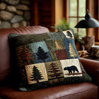 Bear and Pine Patchwork quilted pillowcase – bears and pines in patchwork squares