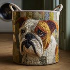 Patchwork Bulldog quilted laundry basket – bulldog portrait