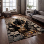 Rustic Deer rug – stag in a stone pit