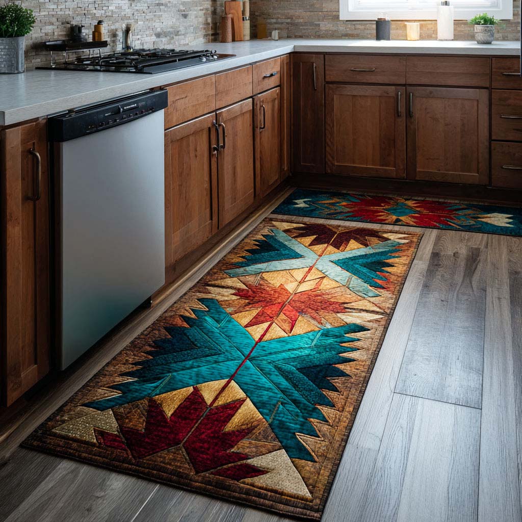 Rustic Charm kitchen mat set – patchwork star