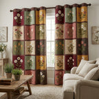 Burgundy Floral Patchwork quilted curtains – florals in burgundy patchwork
