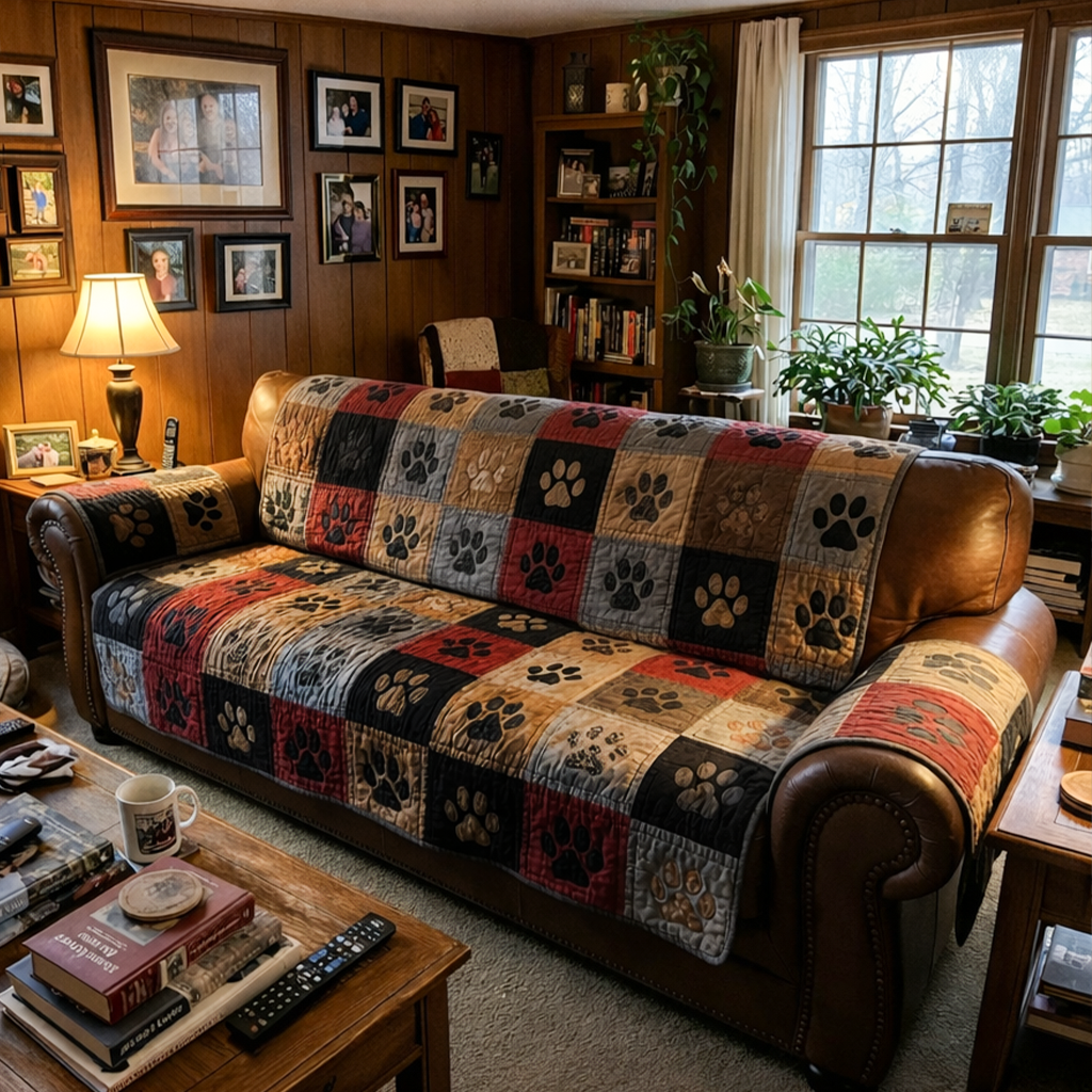 Quilted Sofa Cover - Cabin Paw Patchwork