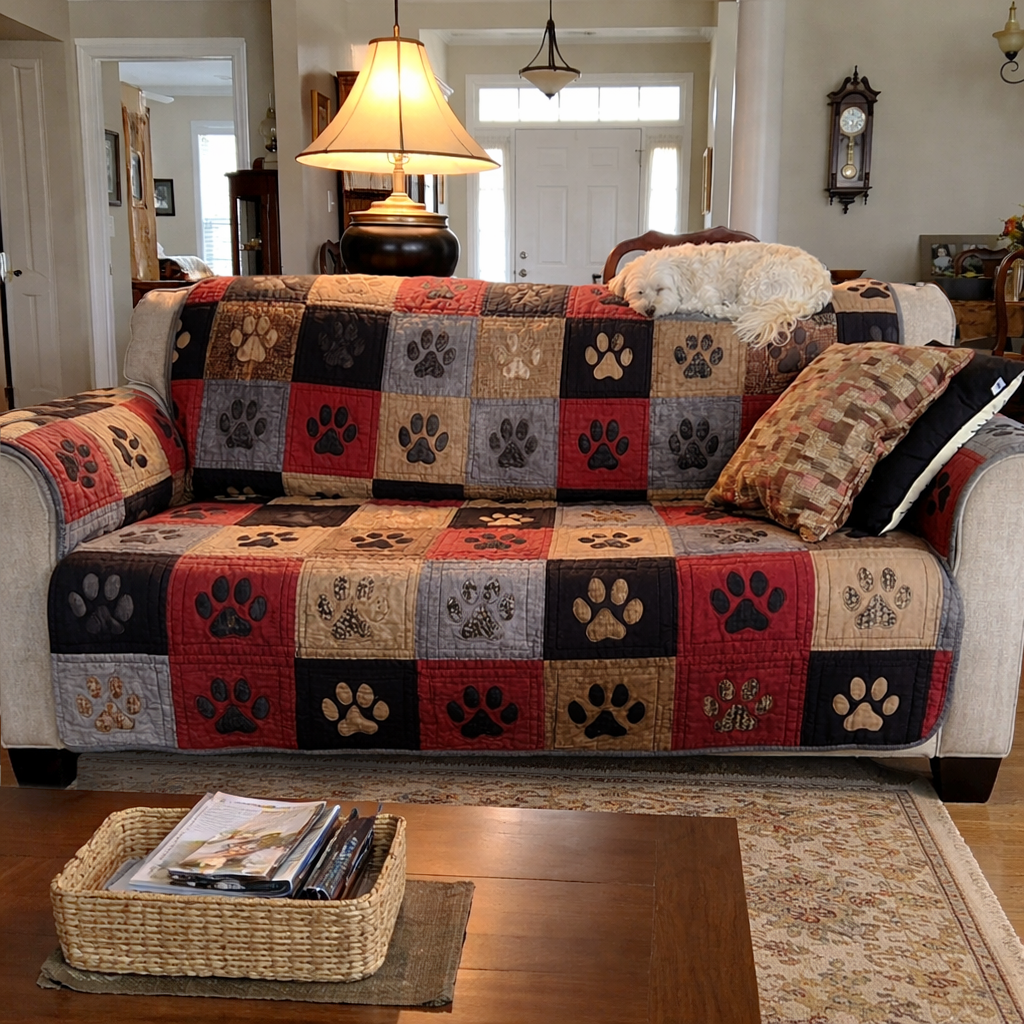 Quilted Sofa Cover - Cabin Paw Patchwork