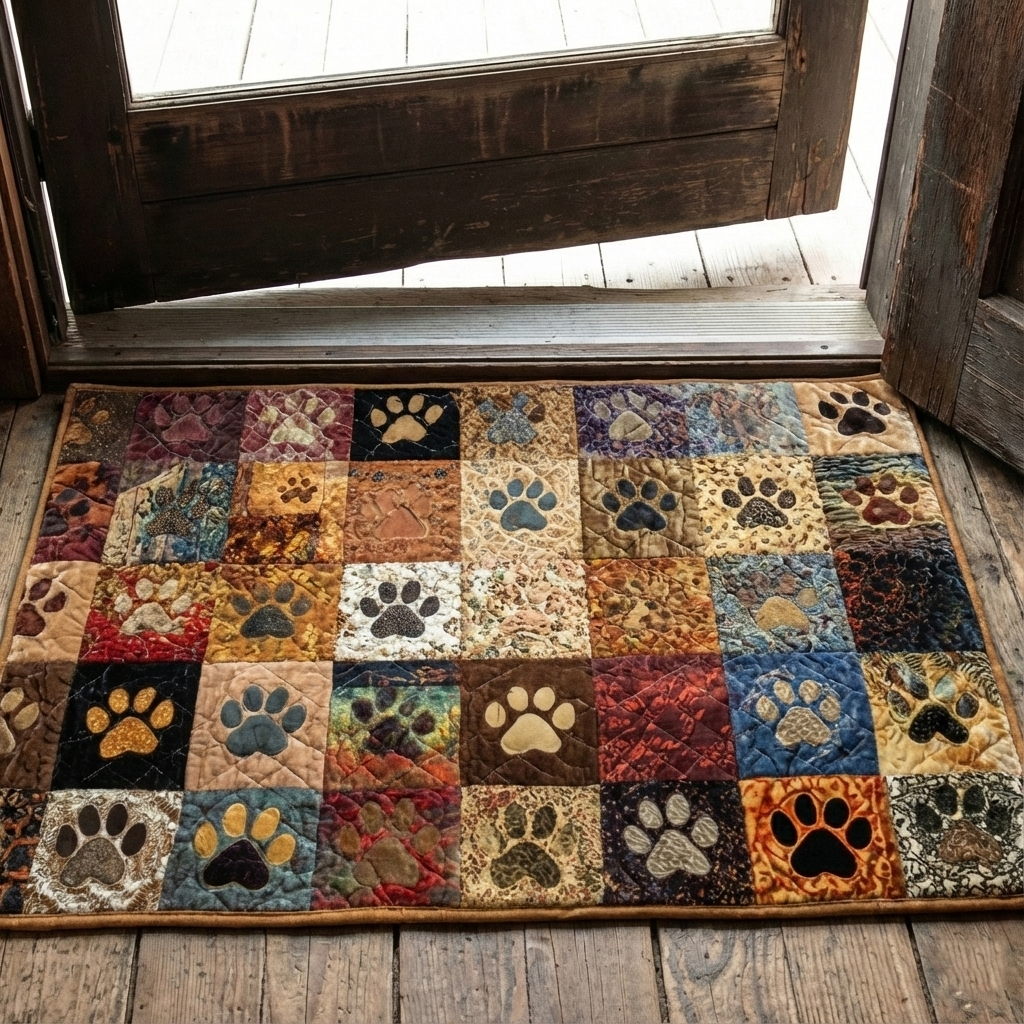 Rustic Paws Patchwork doormat – paw print patchwork