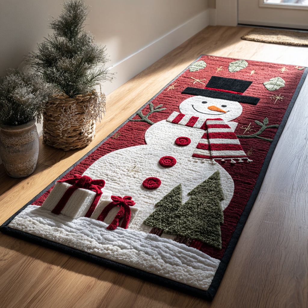 Charming Rustic Snowman hallway runner – snowman with presents
