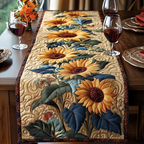 Sunflower and Blue Leaf quilted table runner – sunflowers with blue leaves