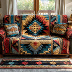 Bright Kilim Star quilted sofa cover – geometric star in bold colours