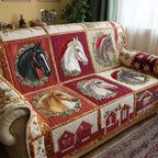Horse Portrait Squares quilted sofa cover – horse portraits in red squares