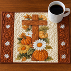 Sacred Gathering quilted placemats – cross with pumpkins
