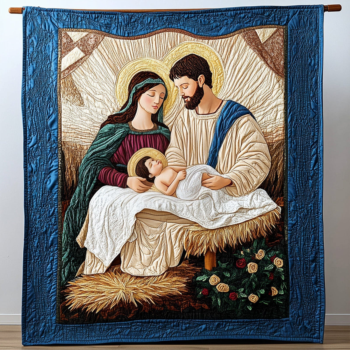 Holy Night Manger art quilt – holy Family at the manger