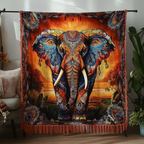 Painted Elephant Sunset woven sofa throw – painted elephant at sunset