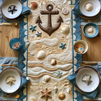 Sandy Anchor quilted table runner – anchor above shells