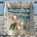 Flip-Flops and Shells quilted throw – flip-flops and seashells on soft sand