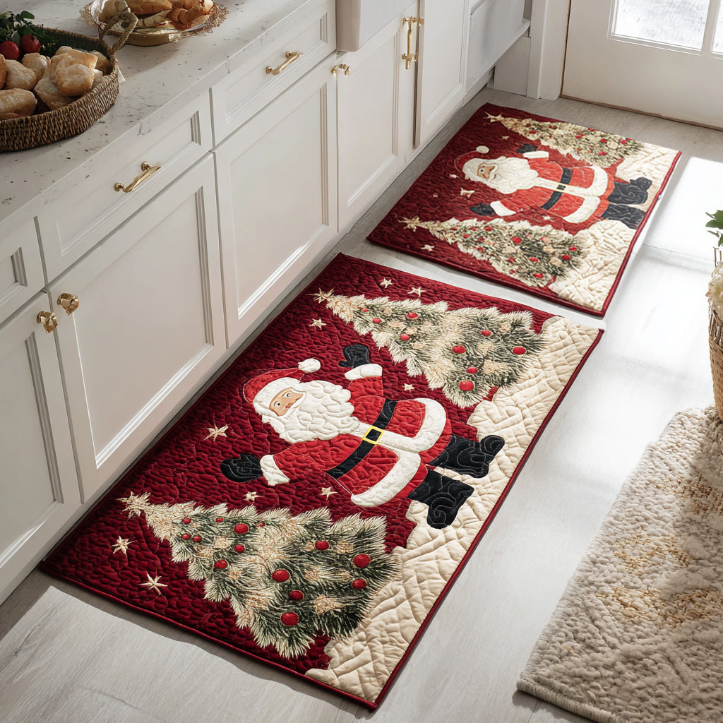 Santa in the Snow kitchen mat set – santa among pines