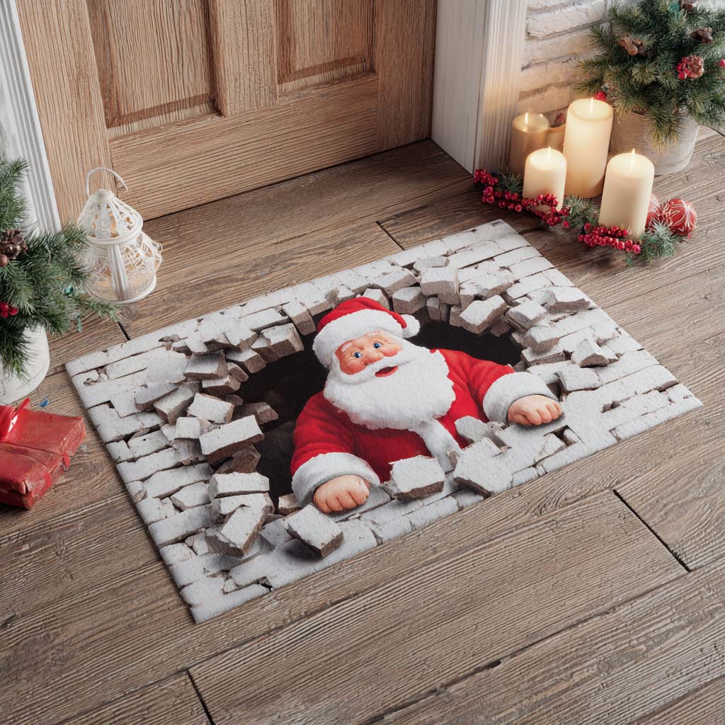 Santa Brick Breakout doormat – santa through wall