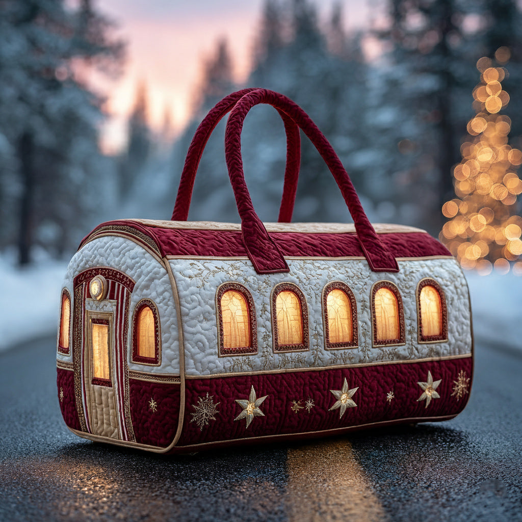 Santa Christmas Carriage quilted weekend bag – red carriage
