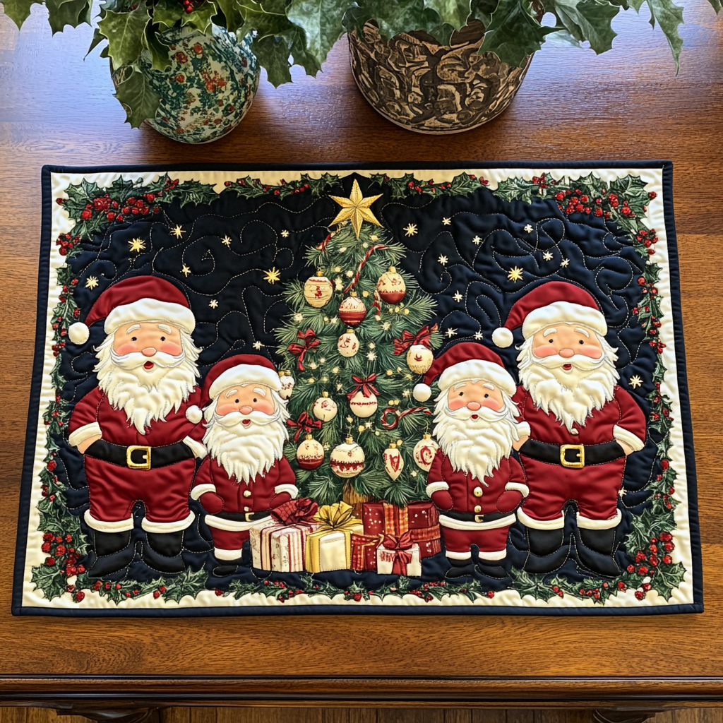 Santa Holiday Magic quilted placemats – santas round a tree