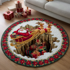 Santa Joy Sleigh round rug – santa's sleigh over a hollow