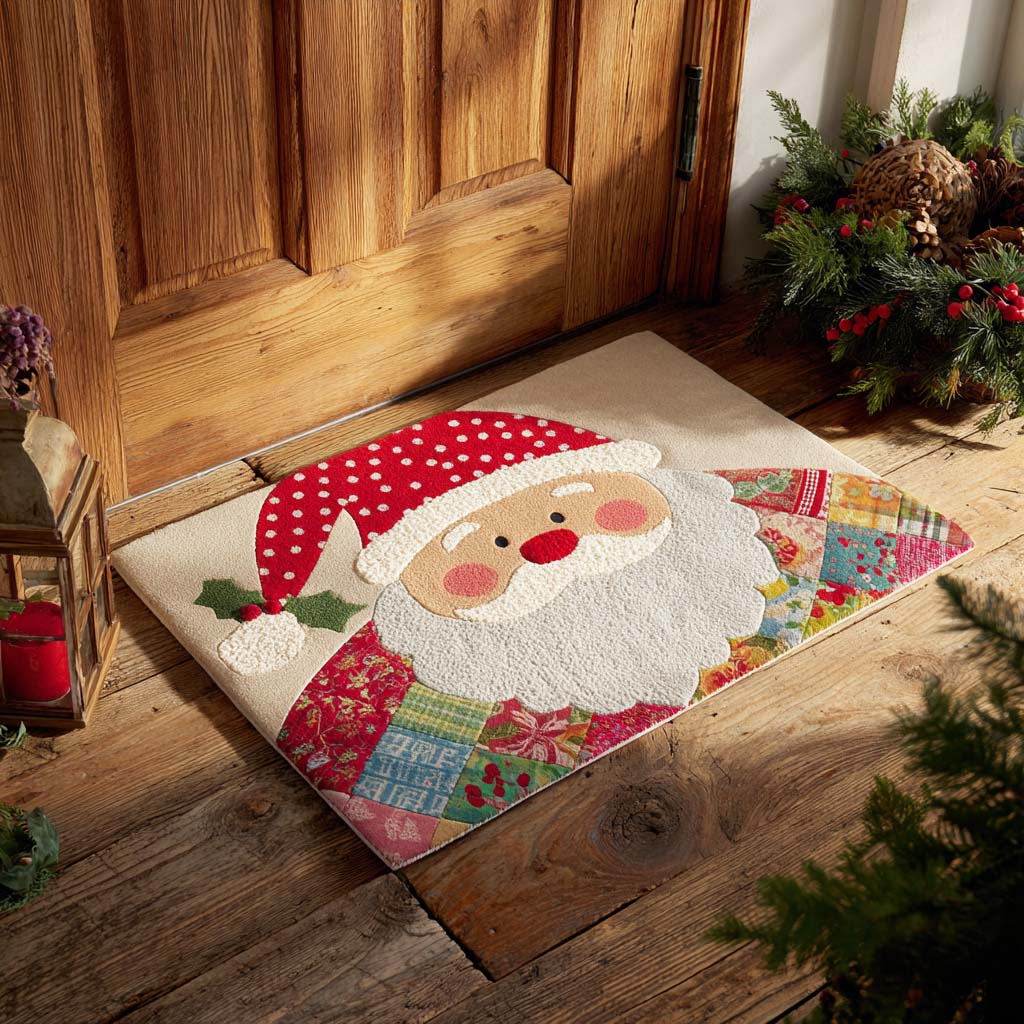 Santa Patchwork Smile doormat – smiling patchwork Santa