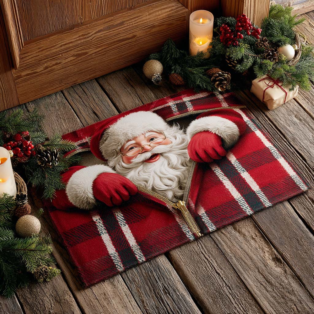 Santa Plaid Zipper doormat – santa in tartan
