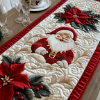 Santa Peeking quilted table runner – santa beside a poinsettia