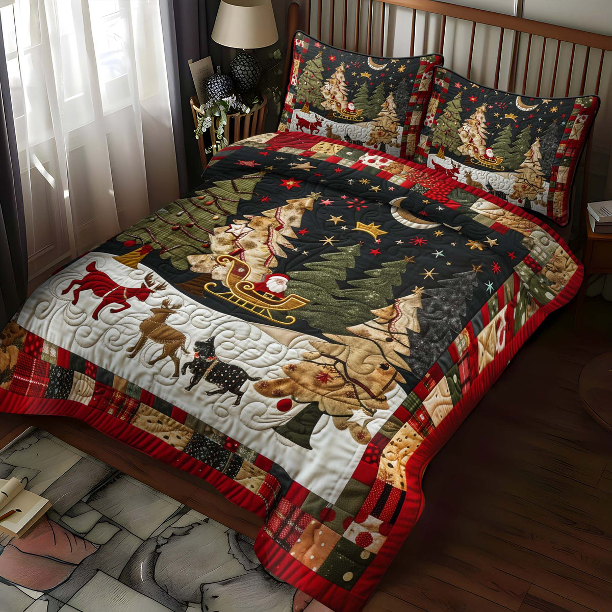 3-Piece Quilted Bedspread Set - Santa's Night Ride – view 2