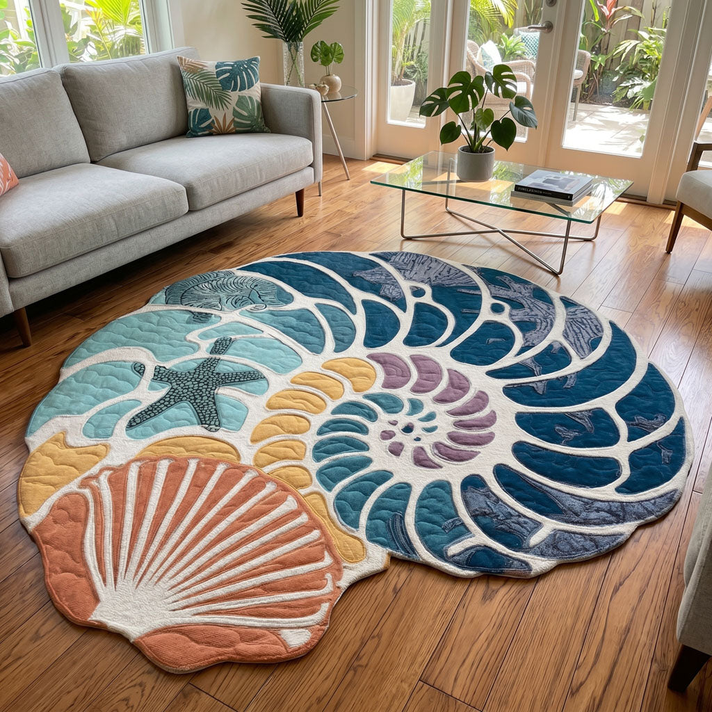 Sapphire Seashell shaped rug – nautilus and scallop