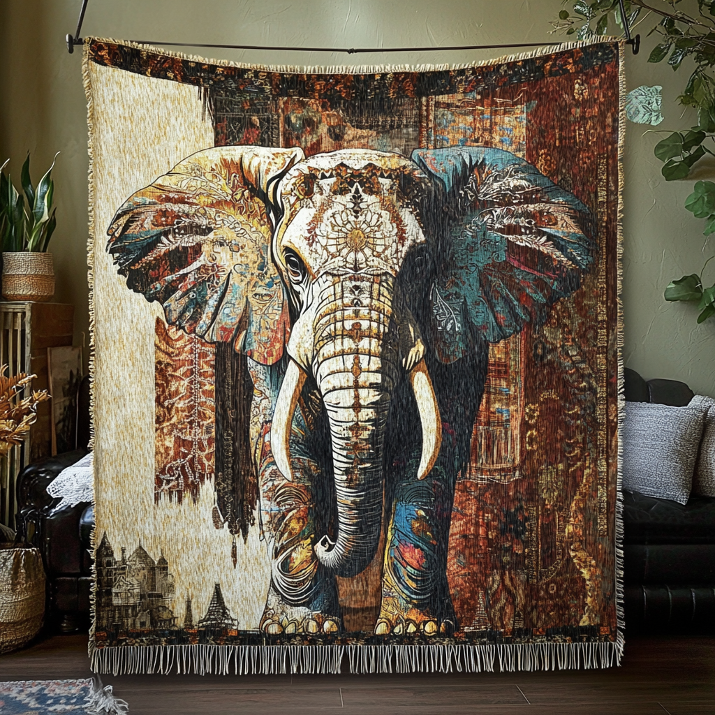 Tapestry Elephant woven sofa throw – elephant on a rich tapestry