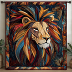 Savannah Lion quilted throw – lion with a feather-like patchwork mane