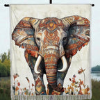 Henna Elephant quilted throw – elephant with henna-style patterns on white