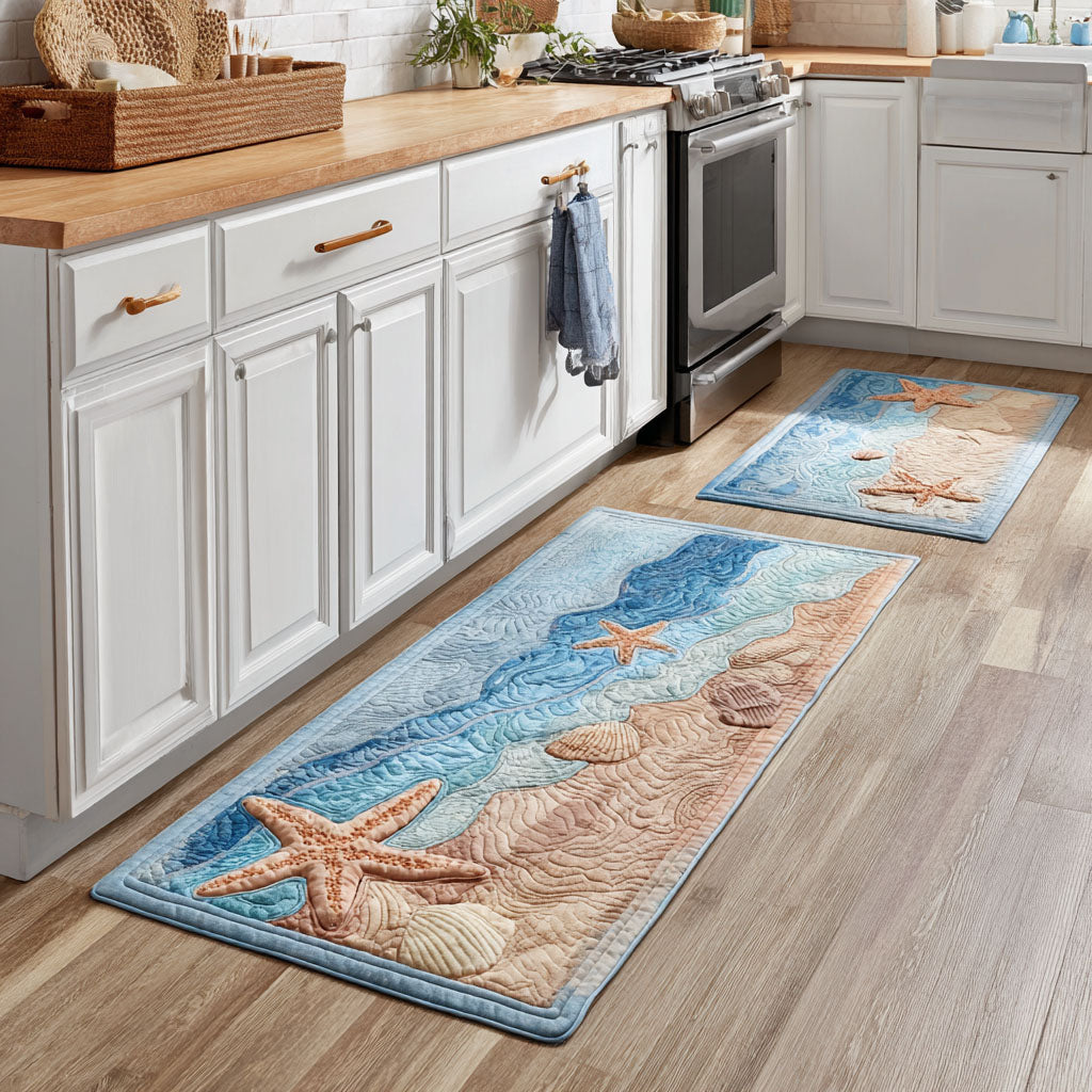 Relaxing Sea kitchen mat set – starfish on sand