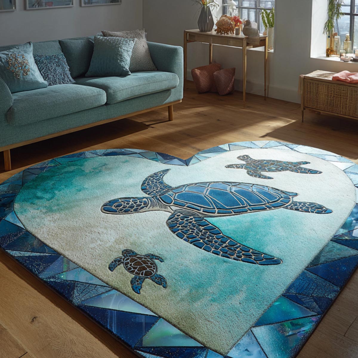 Sea Guardian Heart shaped rug – turtles in a heart