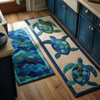 Turtle Voyage kitchen mat set – turtles on cream