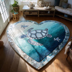 Sea Nurture Heart shaped rug – turtle in a blue heart