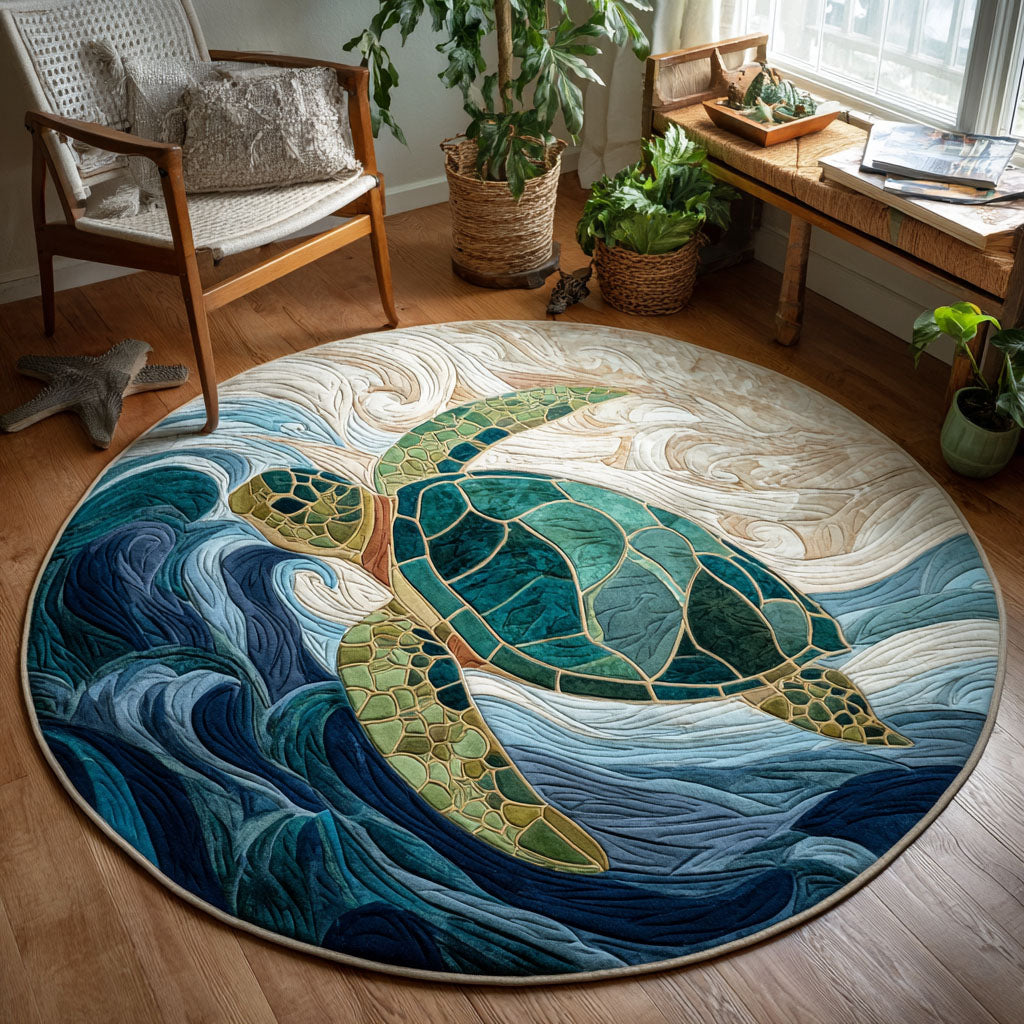 Sea Serenity round rug – turtle on a wave