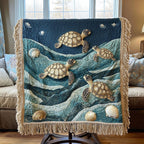 Turtle Swell woven sofa throw – sea turtles on navy waves