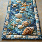 Starfish and Shells quilted table runner – starfish and shells on blue