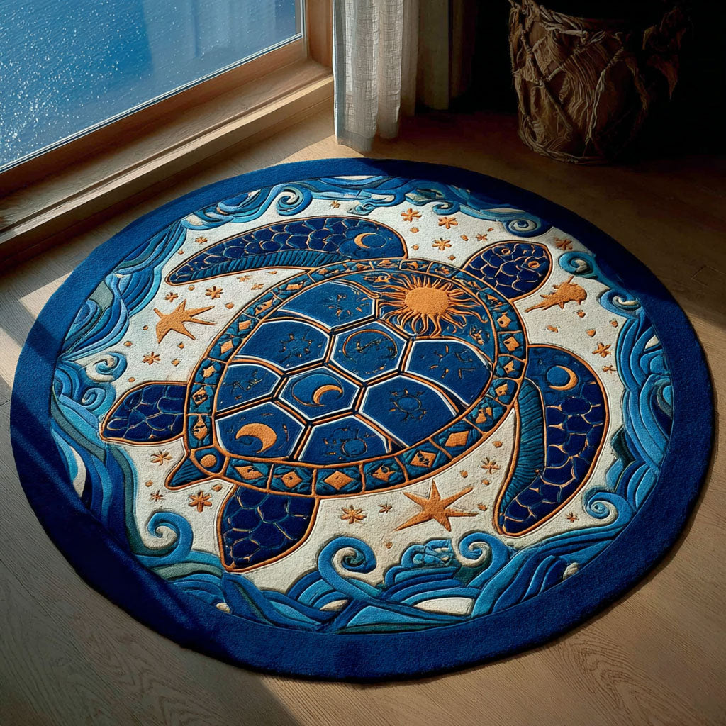 Sea of Stars round rug – starry turtle